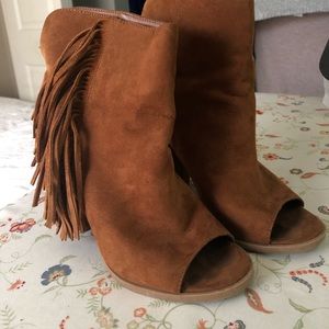 Fringe Open-Toed Booties
